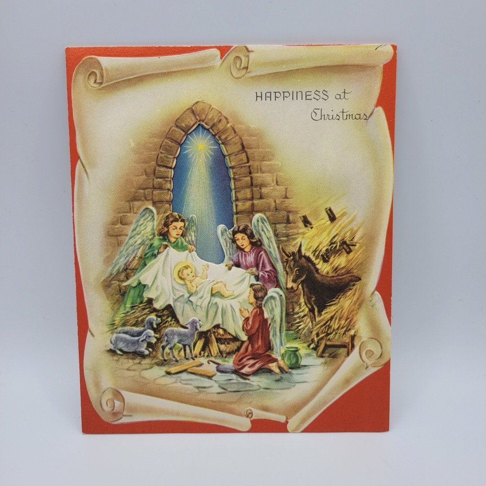 Vintage Art Guild Williamsburg Christmas Card Nativity Angels Made USA‎
